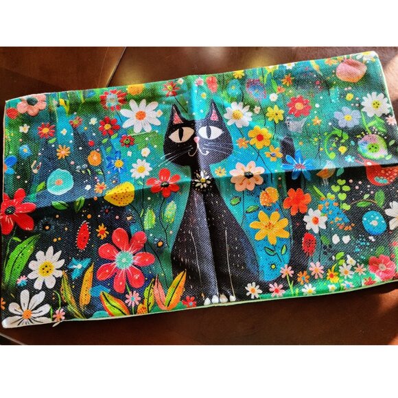 Black Cat Throw Pillow Covers 2 Decorative Cases Floral Decor Sofa Couch Accent - Picture 2 of 15